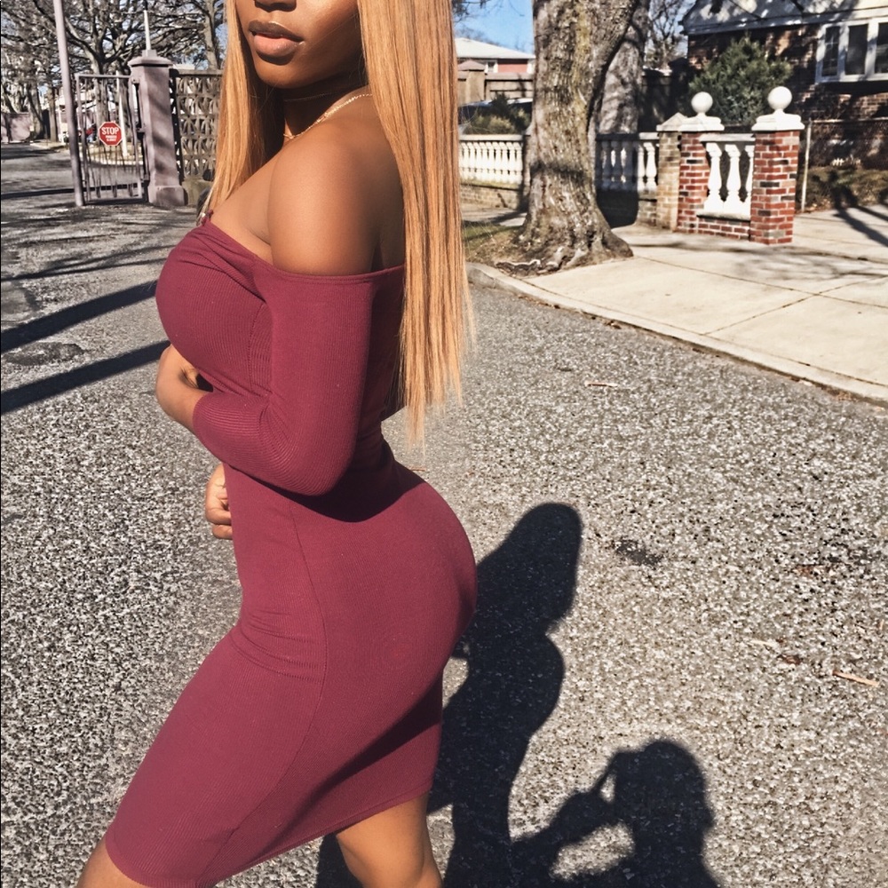 Burgundy Off the shoulder dress